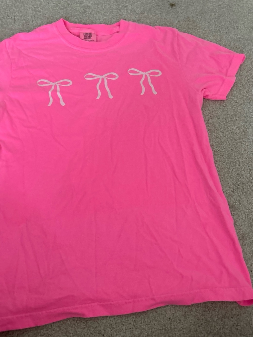 Comfort Colors Hot Pink Tee with White Bow Graphics